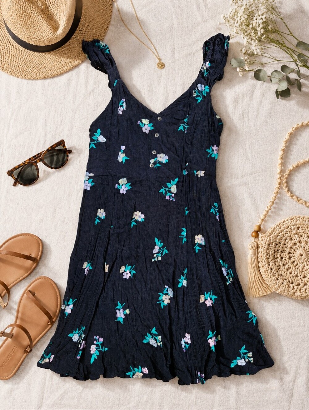 Billabong Floral Babydoll Mini Dress Smocked Boho Beach Cottagecore